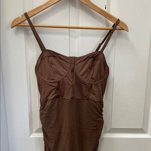 Brown Ruched Bustier Dress